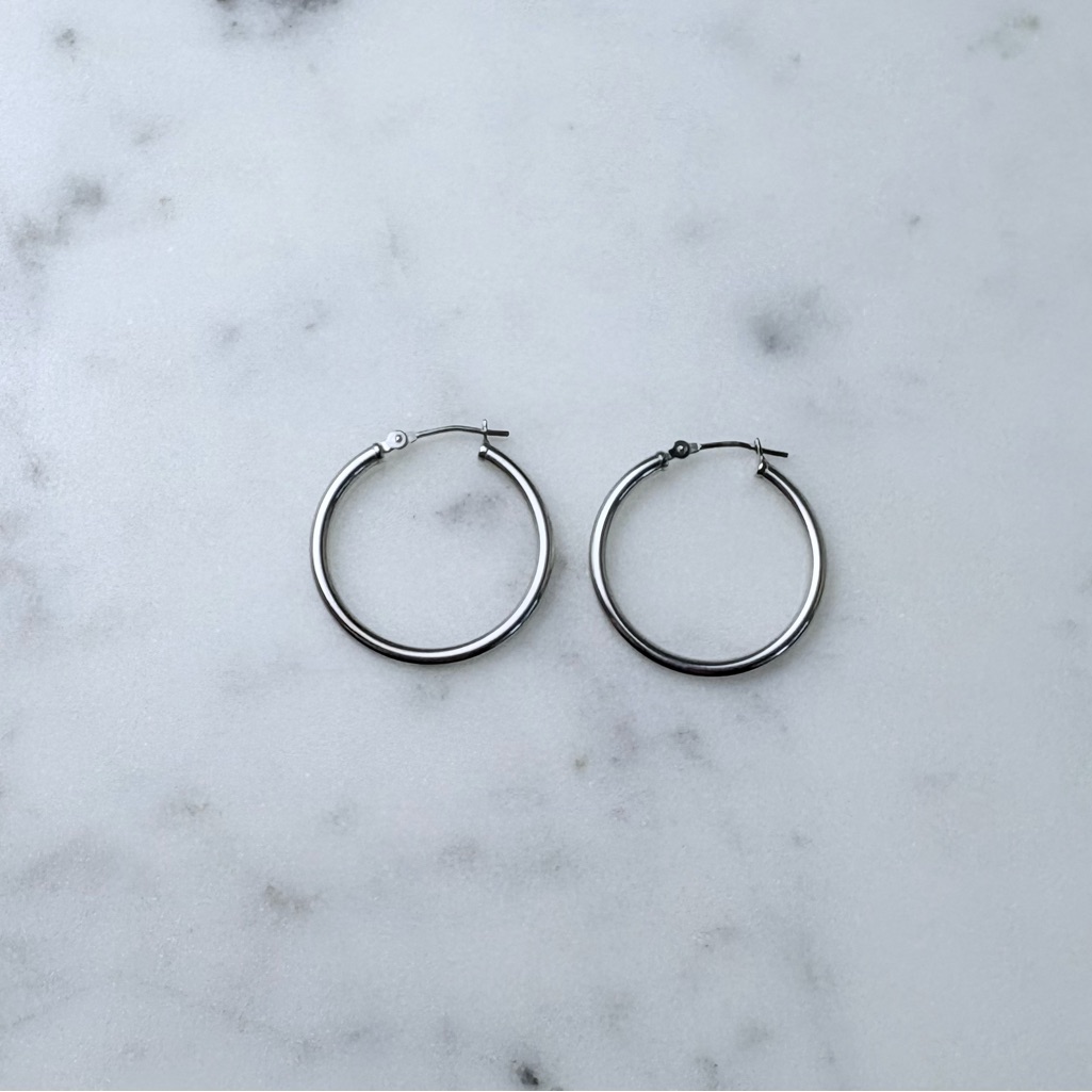 Timeless 14k White Gold Hoops Earrings Minimalist Design 25mm 1”